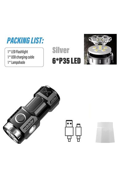 Choice Sliver Body MINI Rechargeable LED Flashlight Camping Light With Side Lights and Lampshade Tail with
