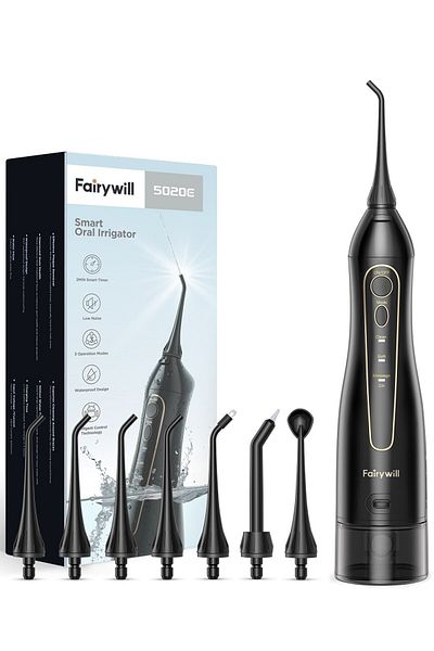 Choice1 5020E-Black-7 Fairywill Water Flossers Oral Irrigator Rechargeable Portable Dental 3 Modes Water Tan
