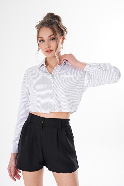 ŞİMAL Women's Stripe Patterned Short Shirt 250140