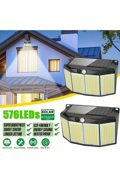 Choice قطعتان من مصابيح LED 576 576 LED مصابيح تعمل بالطاقة الشمسية في الهواء الطلق مع مستشعر حركة و3 أوضاع مقاومة للماء وإضاءة أمان ضد الفيضانات