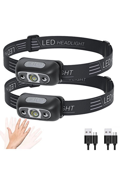 XIWANGFIRE مصباحان أماميان أسودان صغيران بإضاءة LED للشحن ومصباح يدوي للتخييم...