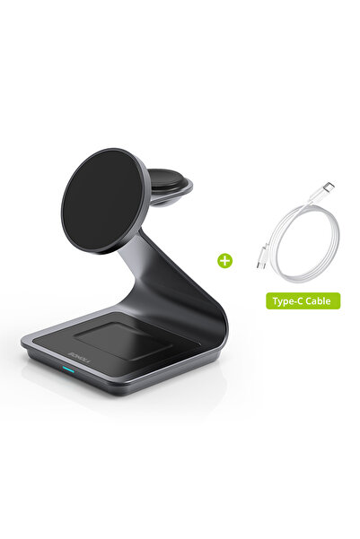 Choice شاحن لاسلكي مغناطيسي 3 في 1 من بونولا باللون الأسود لأجهزة iPhone 17/1...