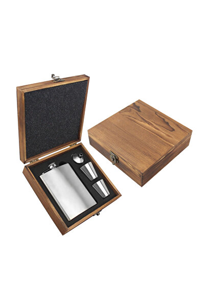 None Ahşap Kutulu Içki Matara Seti
