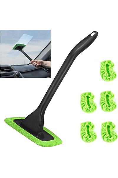 Choice Green Windshield Cleaning Tool Windshield Cleaning Rod Automatic Window Cleaner,5 Reusable Cloth Pad