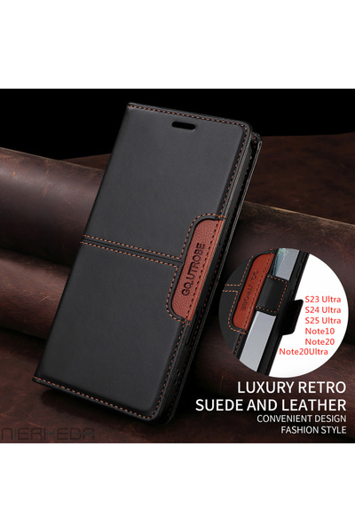 Choice جراب جلدي قابل للطي G01 أسود لهاتف Galaxy S25 أو S24 لهاتف Galaxy S23 FE S22 S21 S20 Plus Note20 Ult