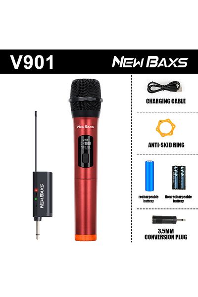 Choice Red Wireless Microphone Dynamic Handheld Microphones Karaoke Microphone Mic with Rechargeable Receiv