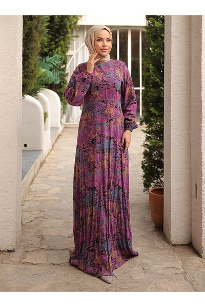 SAHRA BUTİK ΦΟΡΕΜΑ ΒΙΣΚΟΖΗΣ ΜΕ ΚΟΡΔΟΝΙ - Plum - SAHRA BUTIK