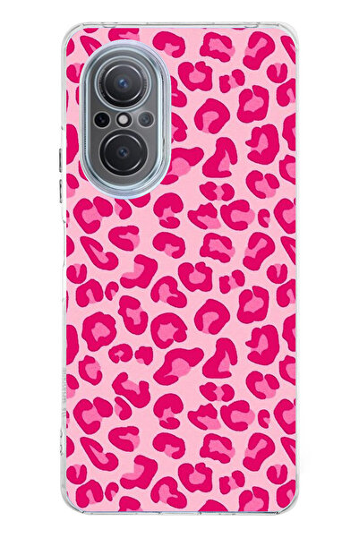 TechTree Huawei Nova 9 Se Uyumlu Pembe Leopar Tasarımlı Şeffaf Silikon Kılıf