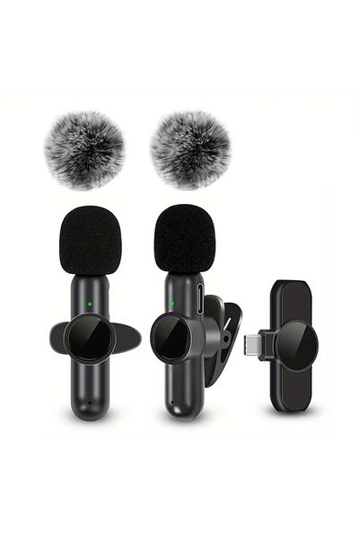 Choice 2in1 For Type-C Wireless Lavalier Microphone With Windproof Cover Audio Video Recording Mini Mic For