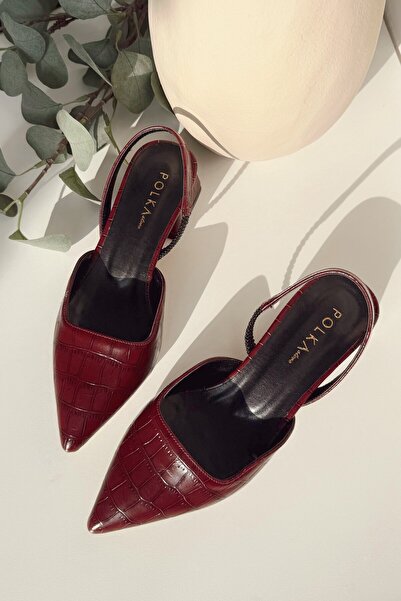 POLKA STORE Blush Crocodile Matte Leather Pointed Toe Short Block Heeled Women's Shoes