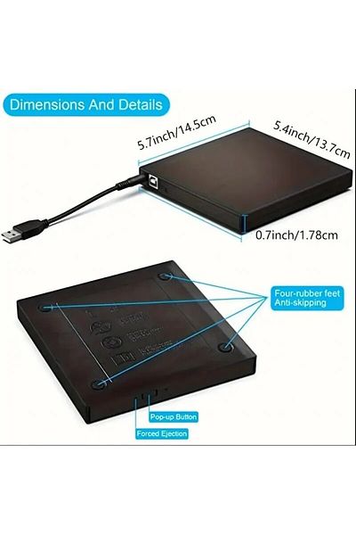 Choice محرك أقراص DVD خارجي أسود اللون، محرك أقراص DVD-ROM خارجي نحيف قابل للحماية بمنفذ USB 2.0 للكمبيوتر المحمول