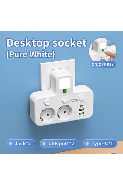 Choice مقبس تيار متردد أبيض بمنفذ USB للاتحاد الأوروبي ومقبس حائط متعدد الاستخدامات ومرشح شبكة عالمي ومنفذ USB Cherger