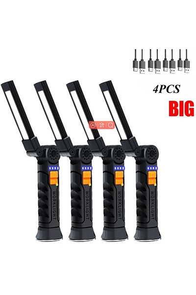 Heinast Big-4PCS USB Flashlight Rechargeable Built-in Battery Camping Torch LED Work Light with Magnetic Bas