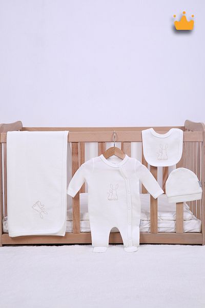 Babydola 0-3 Months Baby Girl and Boy Set of 4 100% Cotton Jumpsuit Hat Bib Blanket Set