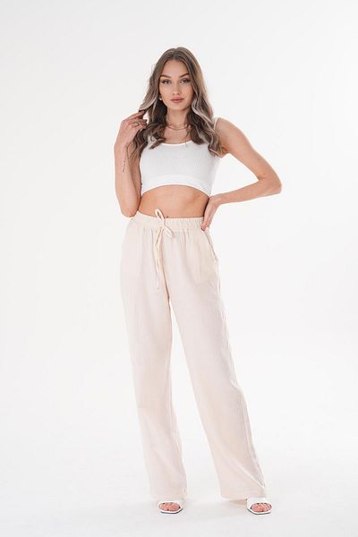 ŞİMAL Women's High Waist Wide Leg Muslin Trousers 250132   -
