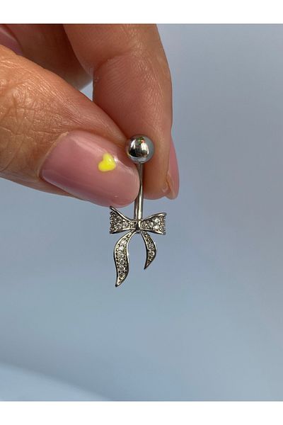 kurukafagift Steel Belly Piercing Zircon Stone Bow Ribbon Model