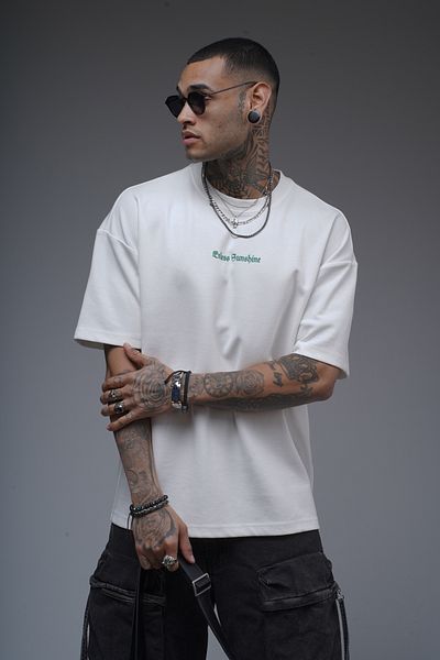 Butik Trend Biz Crew Neck Chest and Back Printed Double Face Fabric Oversize Fit T-Shirt