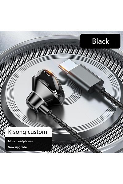 Choice black Type-C 9D Bass Stereo Type C&3.5mm Headphones Volume Control Headset With HD Mic Wired Earbud