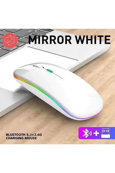 Choice ماوس ألعاب لاسلكي 2.4 جيجا هرتز بتقنية LED باللون الأبيض مع إضاءة خلفية ومتوافق مع USB وRGB وقابل لإعادة الشحن وصامت