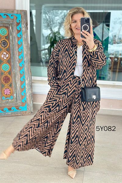 İnce Topuk Set de viscoză casual cu model (5082)