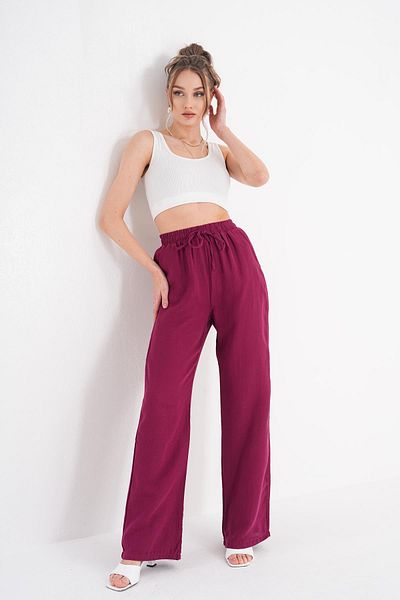 ŞİMAL Women's High Waist Wide Leg Muslin Trousers 250132   -