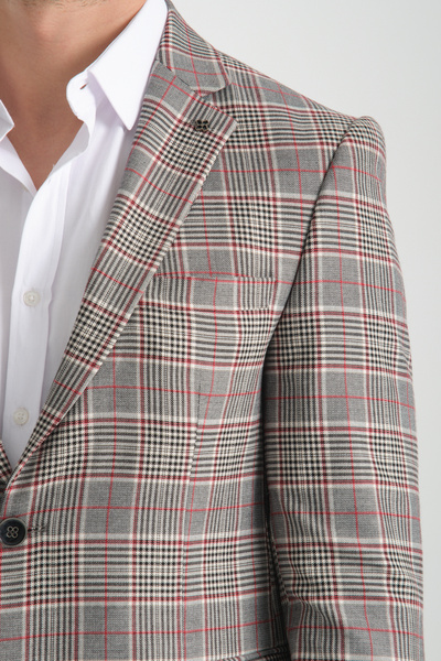 Frappoli Ανδρικό μπουφάν Ferrucii Claret καρό Oversize Slim Fit Ανδρικό σακάκι