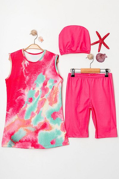 Beniizle Patterned Sleeveless Boned Girl's Three Piece Swimsuit