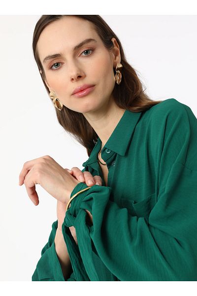 Refka Tunic with Cuff Binding Detail - Emerald Green - Refka