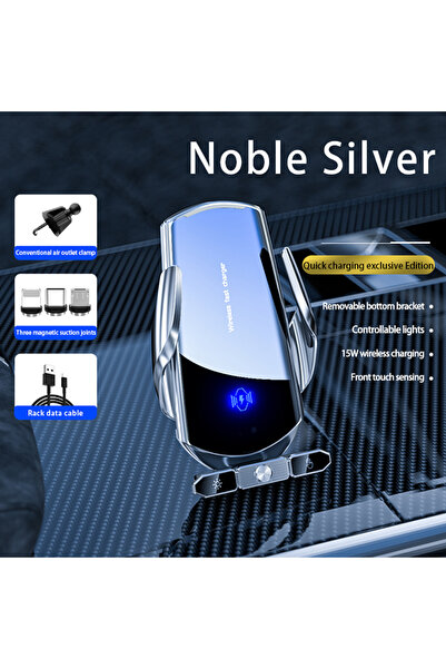 Choice حامل الجاذبية الفضي للسيارة، حامل شاحن لاسلكي للهاتف، مشبك تثبيت على ف...