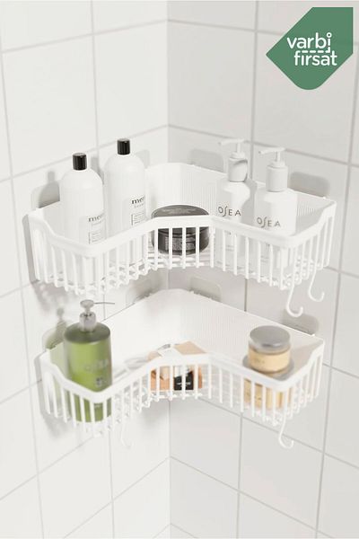Varbifırsat Set of 2 Corner Bathroom Shelf, Shower Shampoo Holder and Wall Organizer