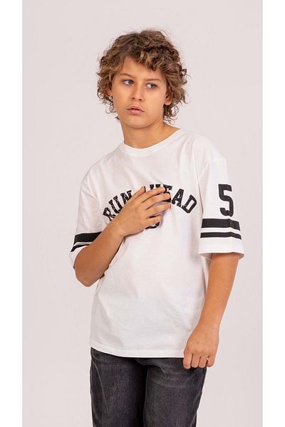 wakawakakidsstore Tricou pentru băiat cu gât crew cu mâneci imprimate în față