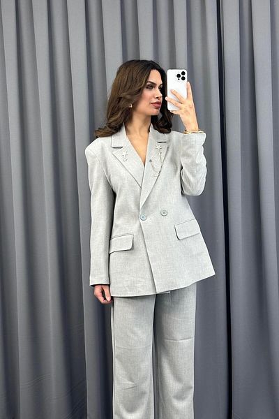 Serica Moda Gray Shoulder Padded Buttoned Blazer Jacket