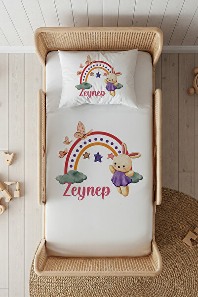 Lilabio %100 Pamuk Saten İsme Özel İsimli 100x200 Tek Kişilik Lastikli Çarşaf...