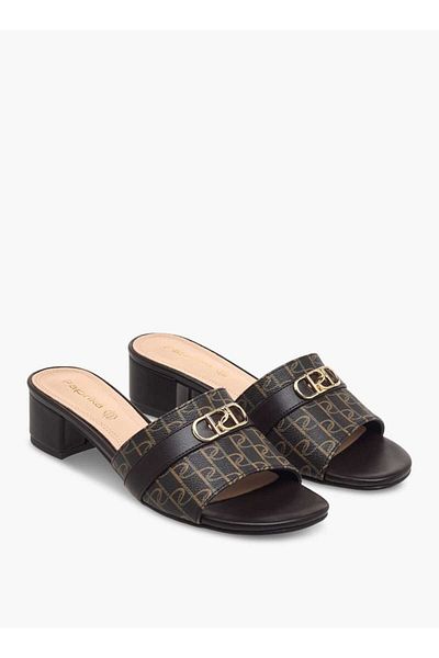 Paprika Paprika Monogram Print Slip-On Sandals with Block Heels