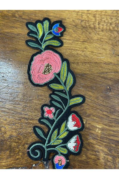 Gönülden Tasarım Iron-On Embroidery Process Flower Coat Sewing Applique 19X5 cm