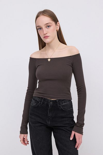 Addax Bluză crop cu gât barcă B1593-S8
