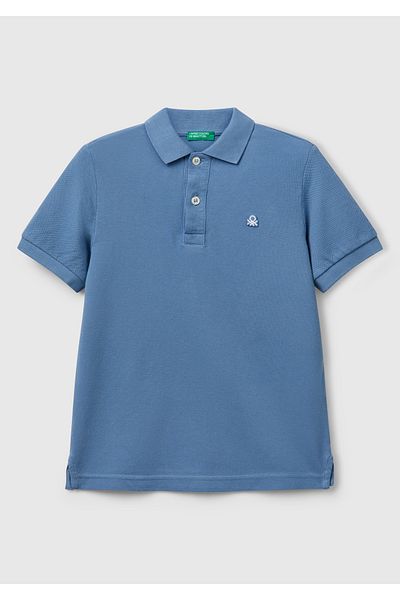 United Colors of Benetton Tricou Polo Pique pentru băiat cu logo albastru aviator