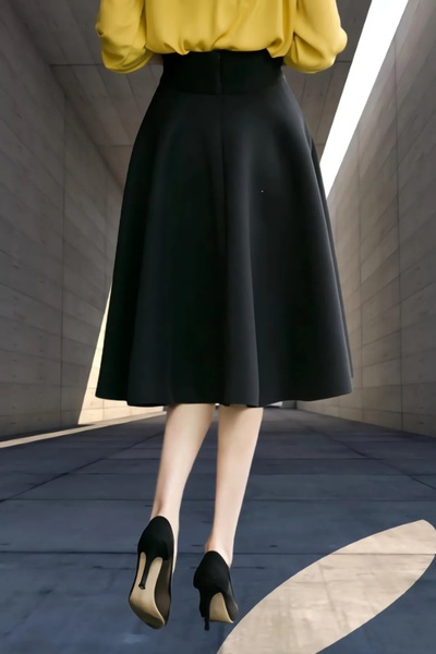 HSNLİFE Fekete magas derekú midi szatén szoknya 75 cm-es midi hosszúságú szatén szoknya
