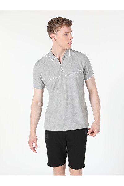 Colin's Regular Fit Polo Yaka Düz Erkek Gri Kısa Kol Tişört