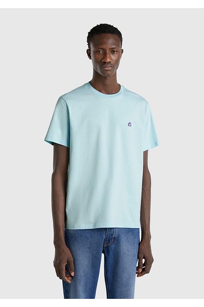 United Colors of Benetton Ανδρικό γαλάζιο μπλουζάκι 100% Koton Benetton Logo Crew Neck