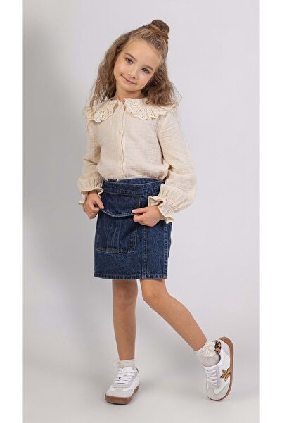 wakawakakidsstore Джинсові шорти для дівчаток з кишенями на передній частині, розрізом спереду та поясом з деталями