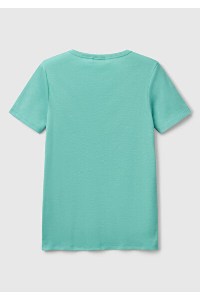 United Colors of Benetton Γυναικείο μπλουζάκι Ice Blue 100% βαμβακερό Benetton Basic με γράμματα