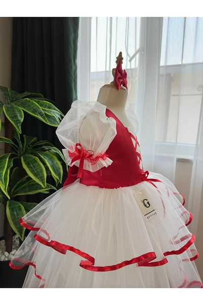 Gulsagg Front Cross Lace Detail Skirt Fold Children's Evening Dress Costume