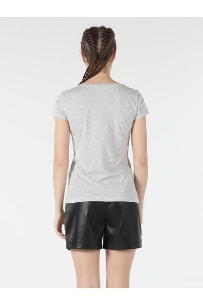 Colin's Regular Fit Round Neck Printed Women's Gray Short Sleeve T-Shirt