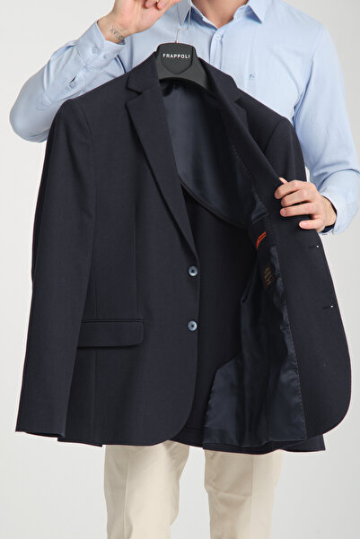 Frappoli Pieros Erkek Lacivert Pamuk Karışımlı Slim Fit Dar Kesim Dört Mevsim Blazer Ceket