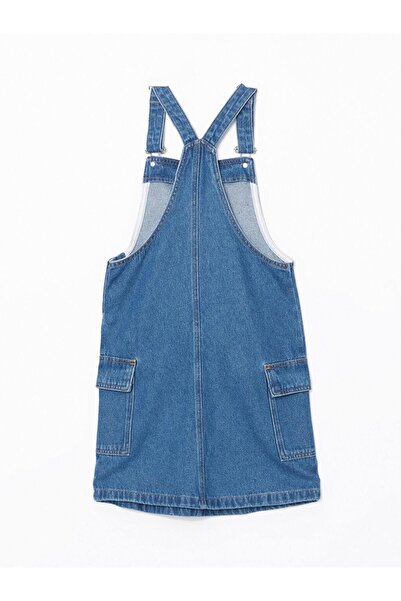 LC Waikiki LCW Kids İndigo Kare Yaka Kız Çocuk Jean Salopet Elbise