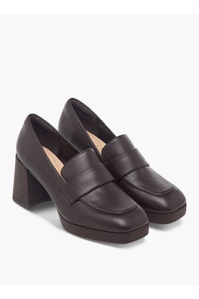 Paprika Solid Slip-On Loafers with Block Heels