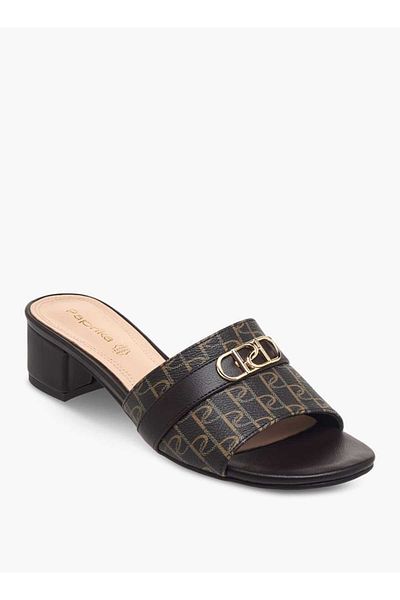Paprika Paprika Monogram Print Slip-On Sandals with Block Heels