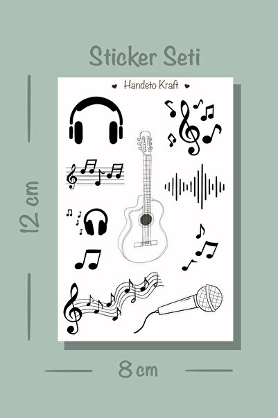Handeto Kraft Müzik Temalı Yarı Şeffaf Valiz Sticker Seti 8*12 Cm, Etiket, Va...