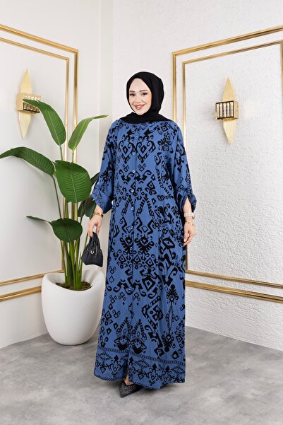 HİRA LİFE FASHİON Rochie de damă cu guler drept și nasturi pe întreaga lungim...